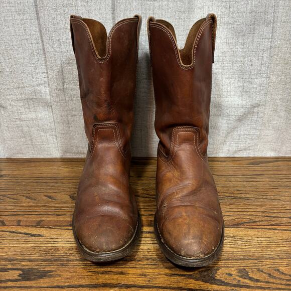 Vintage Brown Leather Roper Cowboy Work Boots Men’s 10.5 EE Western - Picture 4 of 10